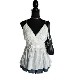 white vneck lace babydoll cami